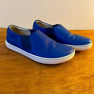 Birkenstock navy baby blue leather slip on loafers white sole 38/245 US W7